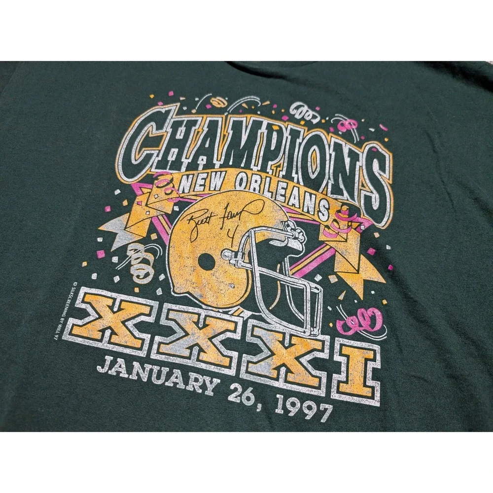 Fruit of the Loom T-Shirt Mens XXL Green Super Bowl XXXI Champions 1997 Vintage - Picture 2 of 7